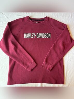 Harley-Davidson Streetwear- Red Waffle Knit Thermal Crew Neck Sweater